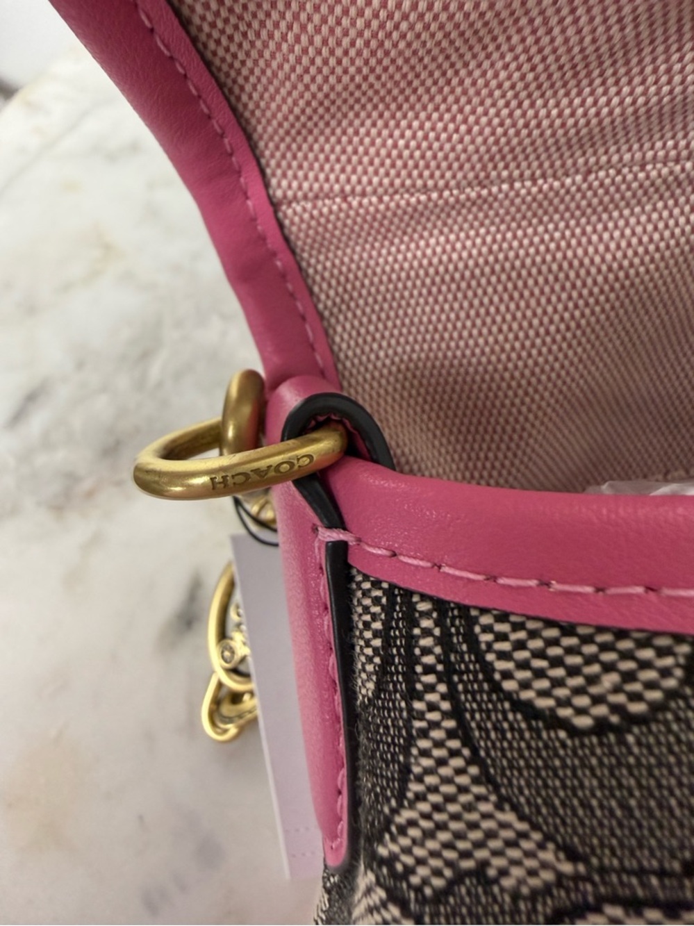 Coach SoHo Flap Bag in Signature Jaquard Pink Leather New CJ814 - Picture 5 of 9